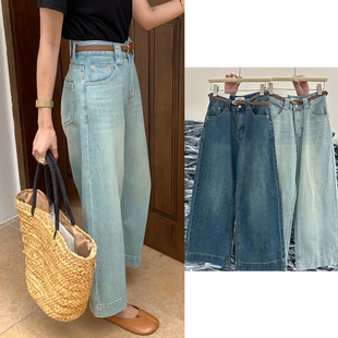 胖妹妹mm梨形身材宽松显瘦阔腿九分裤 薄款 子 女夏季 浅色直筒牛仔裤