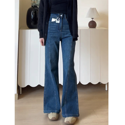 复古蓝微喇牛仔裤女春秋新款