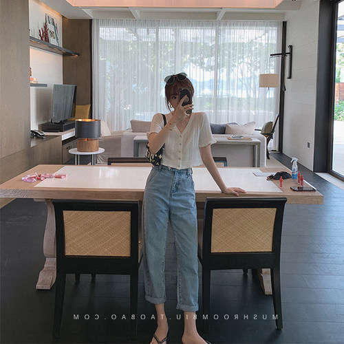 大码女装牛仔阔腿百搭直筒裤