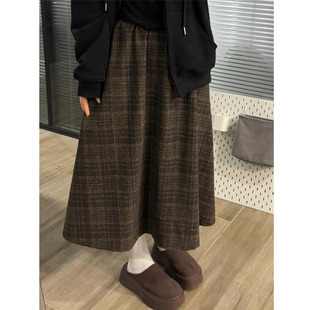 美拉德棕色格子毛呢梨形伯克利裙子 女中长款 超好看冬装 半身裙大码