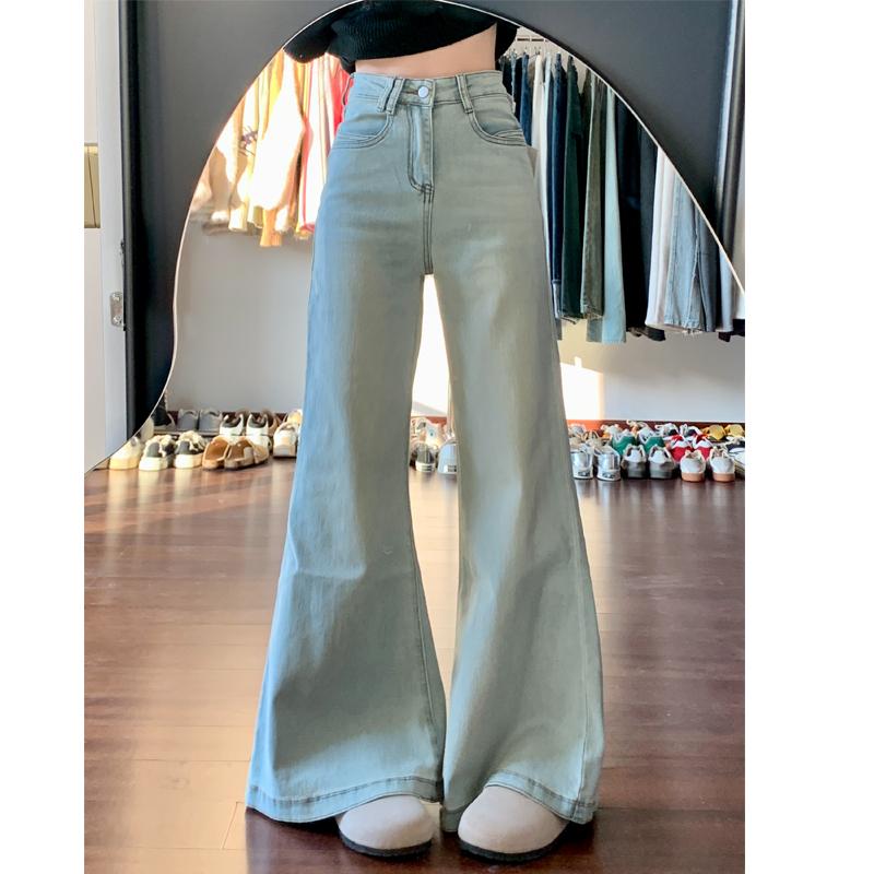 美式微喇牛仔裤女春季新款胖妹妹
