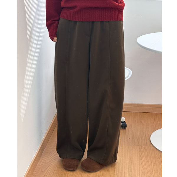 美拉德棕咖色大码女裤冬季加绒加厚毛呢阔腿裤胖mm显瘦休闲弯刀裤