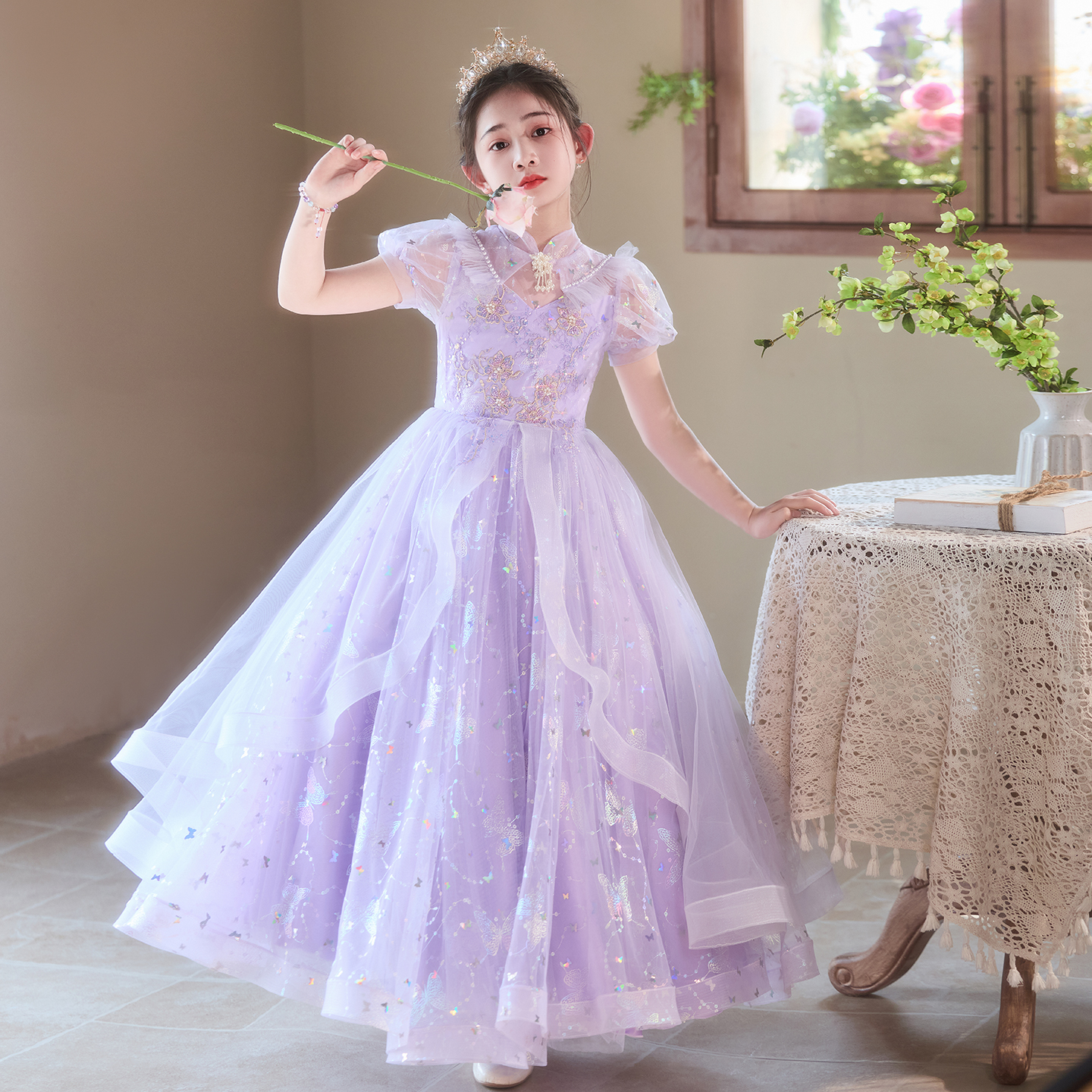 儿童轻奢小众礼服生日公主裙高级蓬蓬纱女童主持花童晚礼服演出服