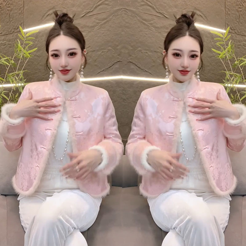 拼接水貂毛气质显瘦保暖棉衣女装