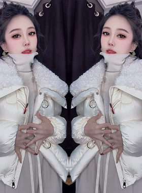 羊羔毛大翻领加厚保暖短款棉服女