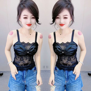 欧货网红爆款 V领收腰蕾丝背心性感女人味吊带 美背女2024冬季 新款