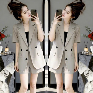 外套短裤 高级感气质显瘦宽松西装 两件套女 穿搭一整套2026新款 夏季
