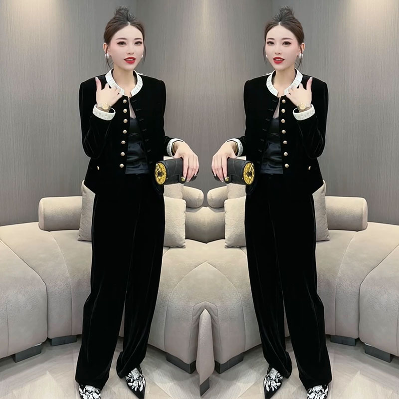 百搭丝绒套装气质优雅显瘦女装