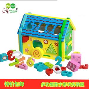 木妈妈 木制拆装组合积木 数字形状认知智慧屋 儿童益智早教玩具