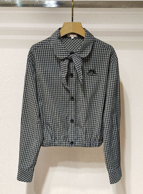 深圳南油2026春女装XSJ1C02C翻领系领结格纹收腰长袖衬衫S260066