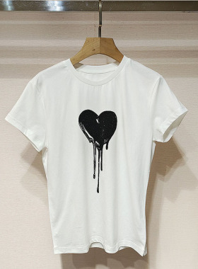 深圳南油2026春夏女装圆领爱心印花烫钻短袖T恤显瘦上衣S260203