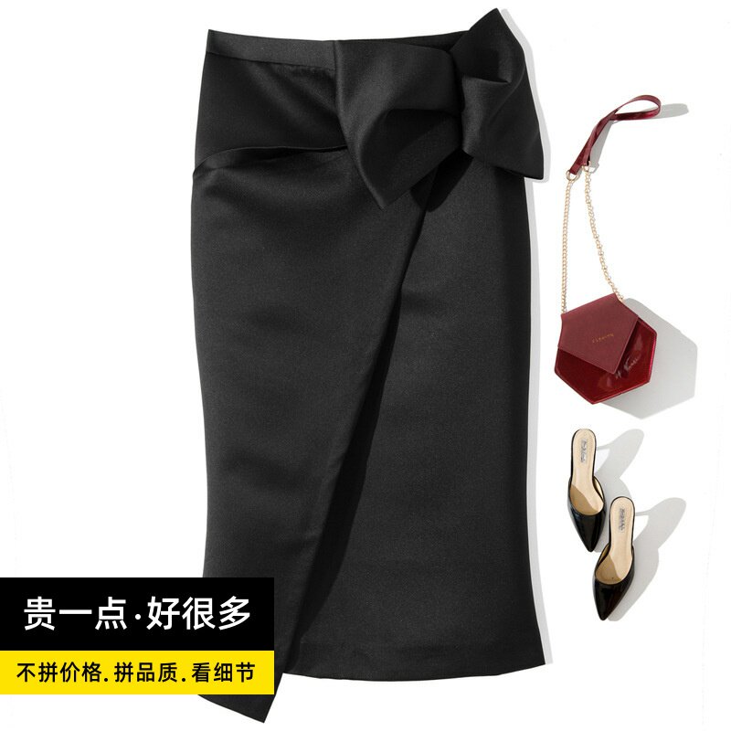 2025春夏新款修身轻熟时尚蝴蝶结不规则包臀中长款气质女装半裙