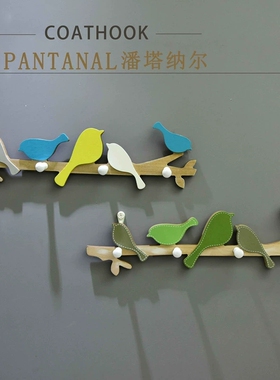 美式创意木质小鸟挂衣钩 试衣间墙壁挂钩门口玄关墙上包包衣帽钩