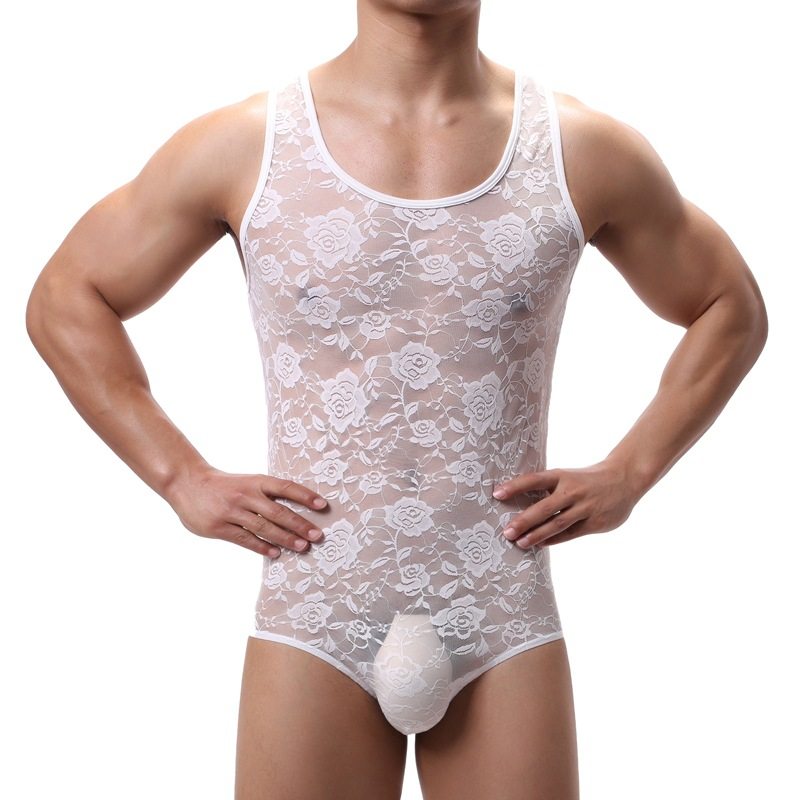 男士蕾丝塑身连体衣薄款背心内衣
