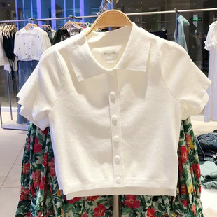 百搭别致短款 24夏新款 t恤女薄款 设计感小众Polo领针织衫 上衣 短袖