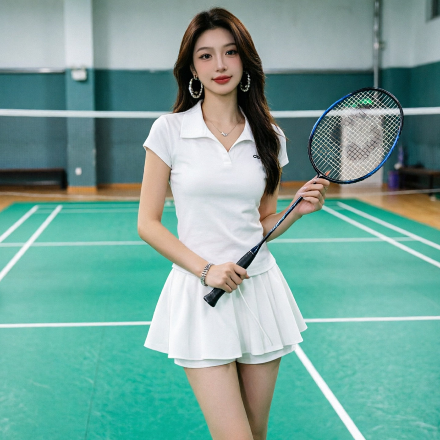 羽毛球POLO领短袖运动套装女夏小个子防走光短裤裙高尔夫网红球服