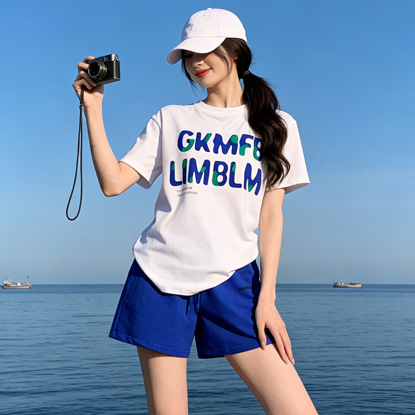 欧货洋气字母短袖短裤运动套装女夏宽松微胖显瘦短裤跑步羽毛球服