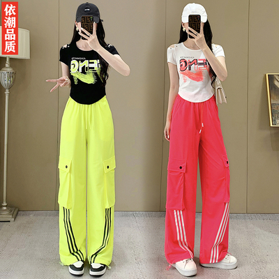 露肩短袖工装裤曳步舞运动套装女