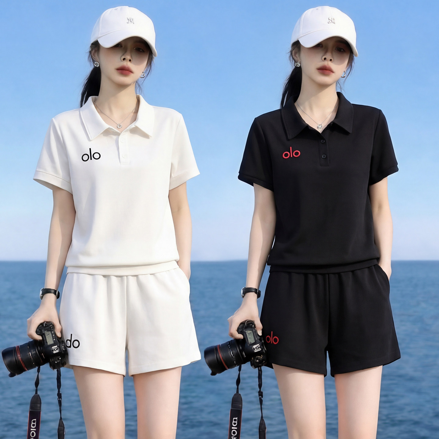 高尔夫球服POLO领刺绣短袖运动套装女夏季宽松吸湿排汗短裤两件套