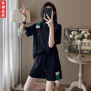 女夏季 运动套装 宽松小个子吸汗跑步健身跳操羽毛球服 短裤 黑色短袖