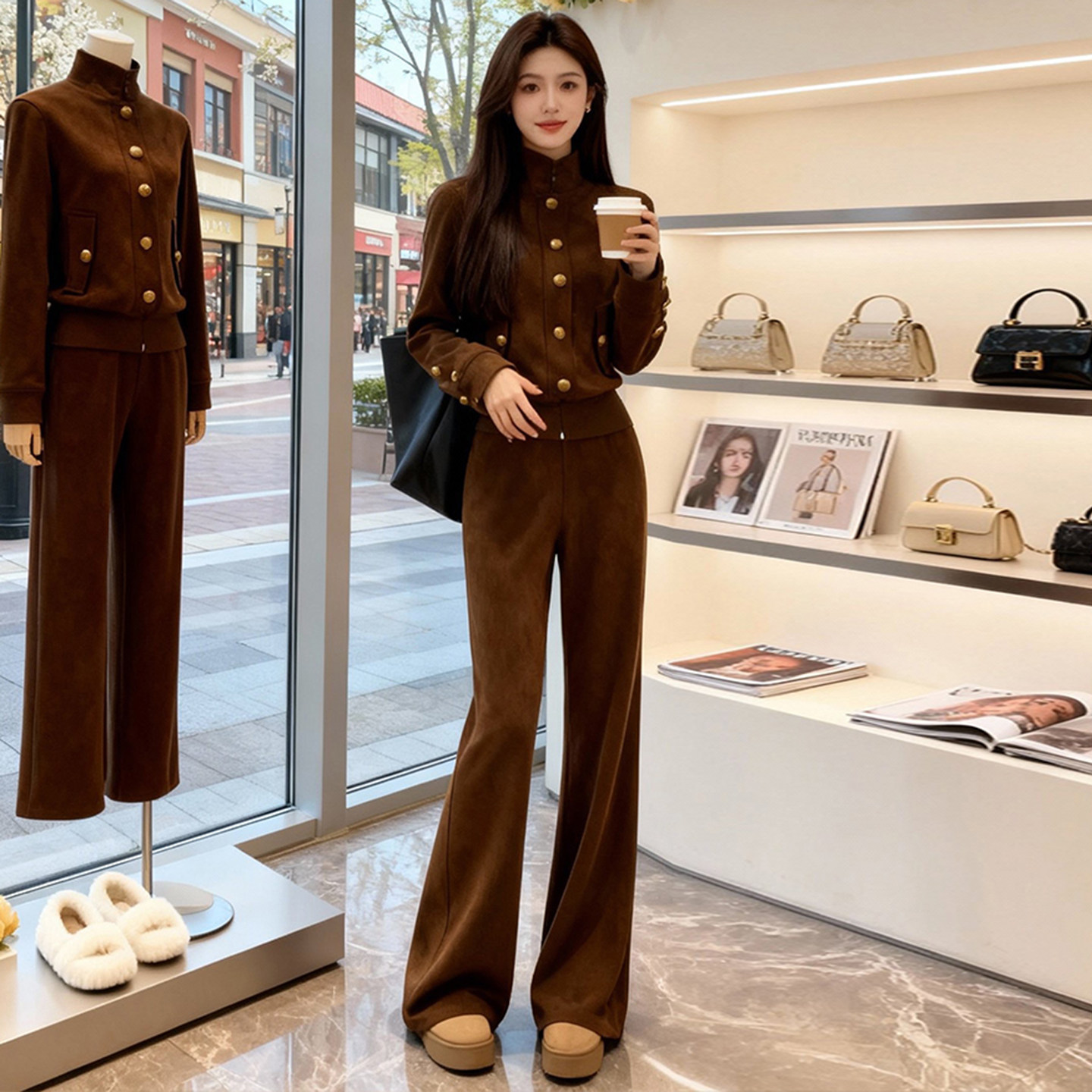 港味复古立领显瘦卫衣休闲运动套装女2026春秋季高腰阔腿裤两件套,女装/女士精品,休闲运动套装,淘宝优惠券,粉丝福利购,淘宝优惠卷