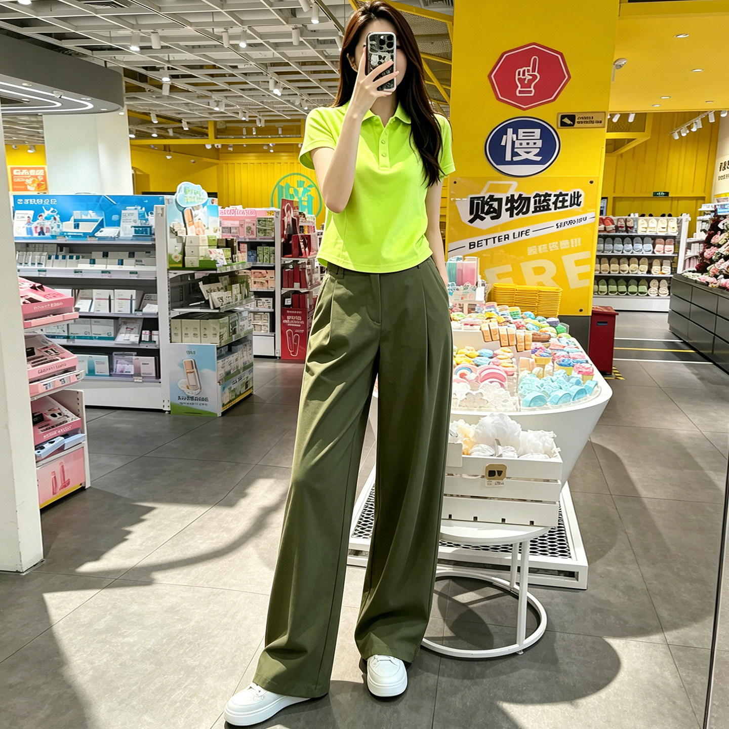 夏POLO领短袖高腰弯刀裤两件套女