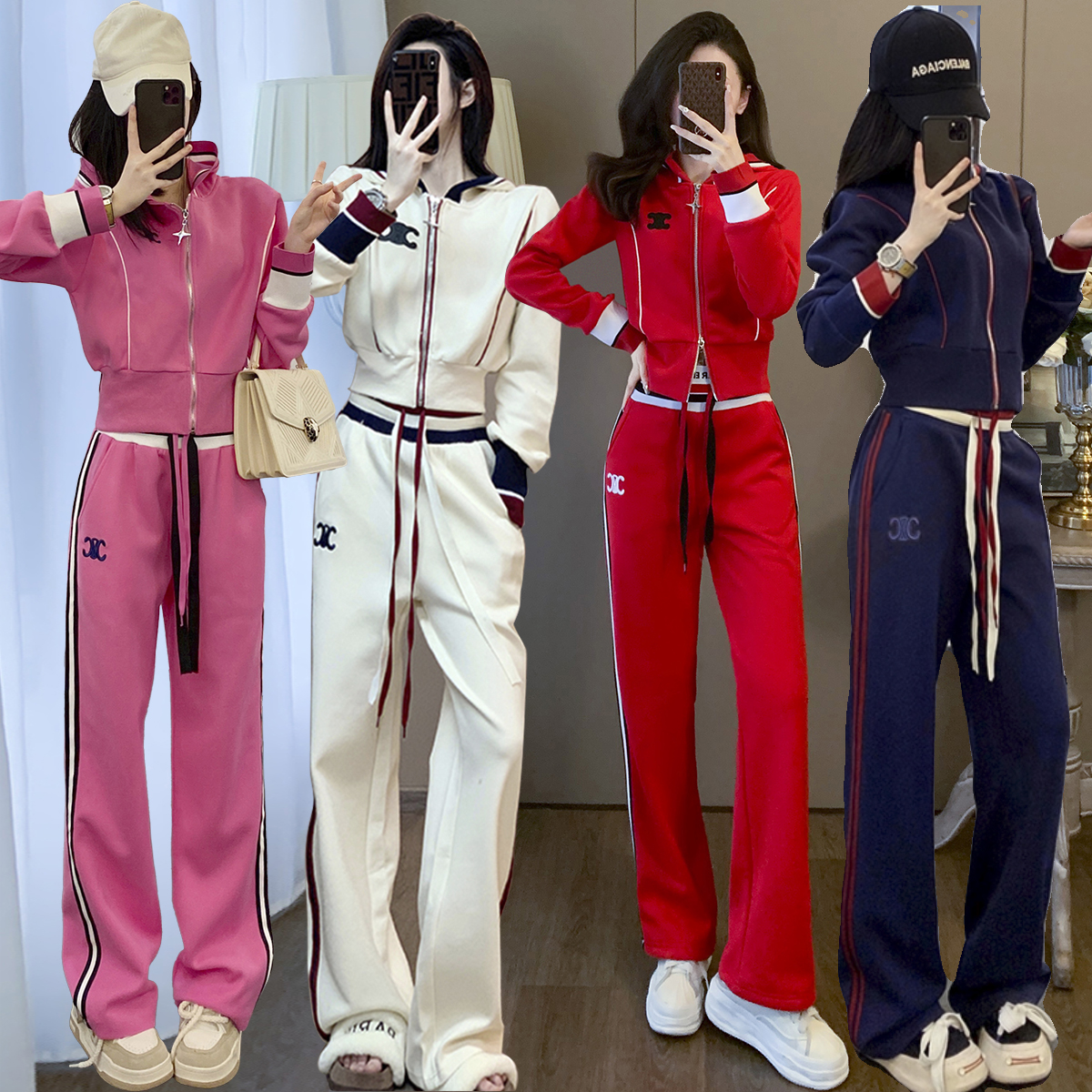 春季连帽卫衣阔腿裤跳操运动套装