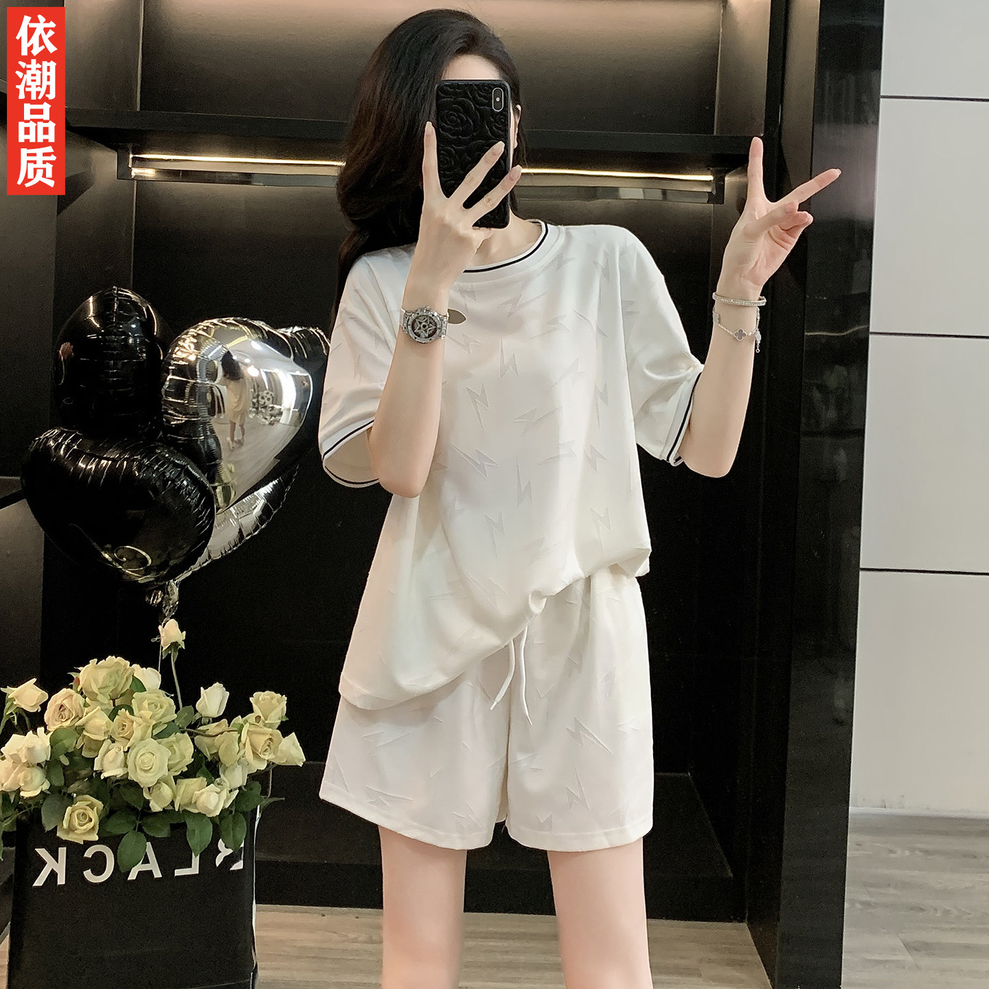 宽松速干短袖羽毛球服运动套装女