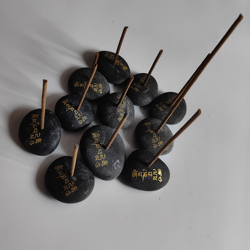 特色定制玛尼石六字真言香炉香插摆件可爱工艺品家居创意小鹅卵石