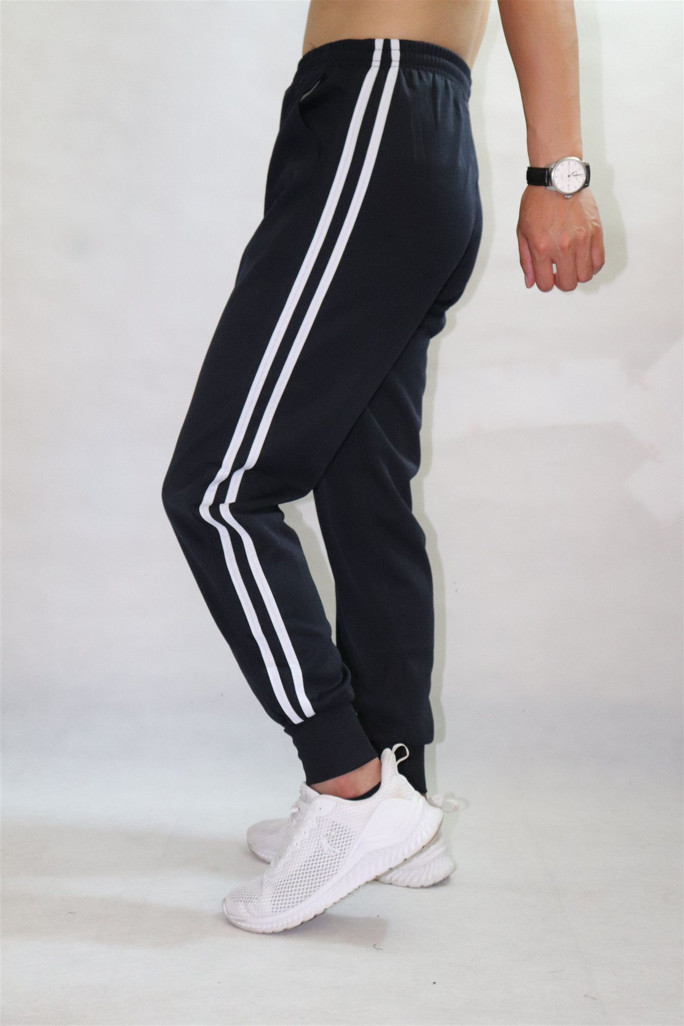 校服裤子男女中学生收口束脚校服裤秋冬藏蓝色防风松紧口二条白杠