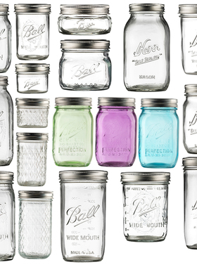 Mason Jar 梅森罐玻璃透明隔夜燕麦早餐杯密封罐奶昔果酱瓶饮料杯