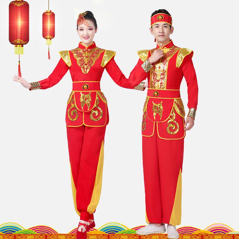 新款打鼓演出服装女现代大鼓威风锣鼓腰鼓龙鼓表演服中国风红色