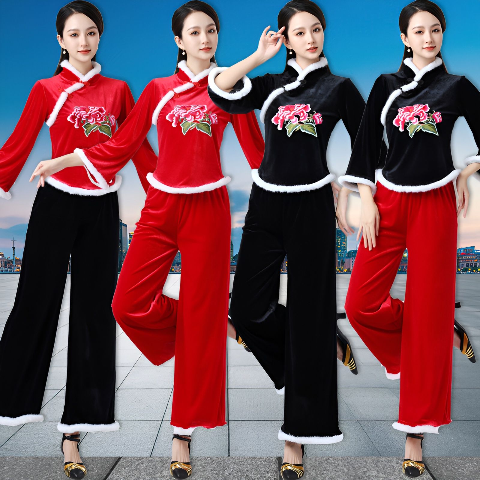 广场舞服装套装女金丝绒长袖长裤舞蹈服装中老年舞衣成人跳舞衣服
