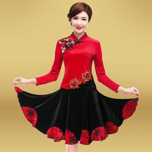 广场舞服装运动套装春秋季金丝绒中老年演出跳舞蹈服装女新款加厚