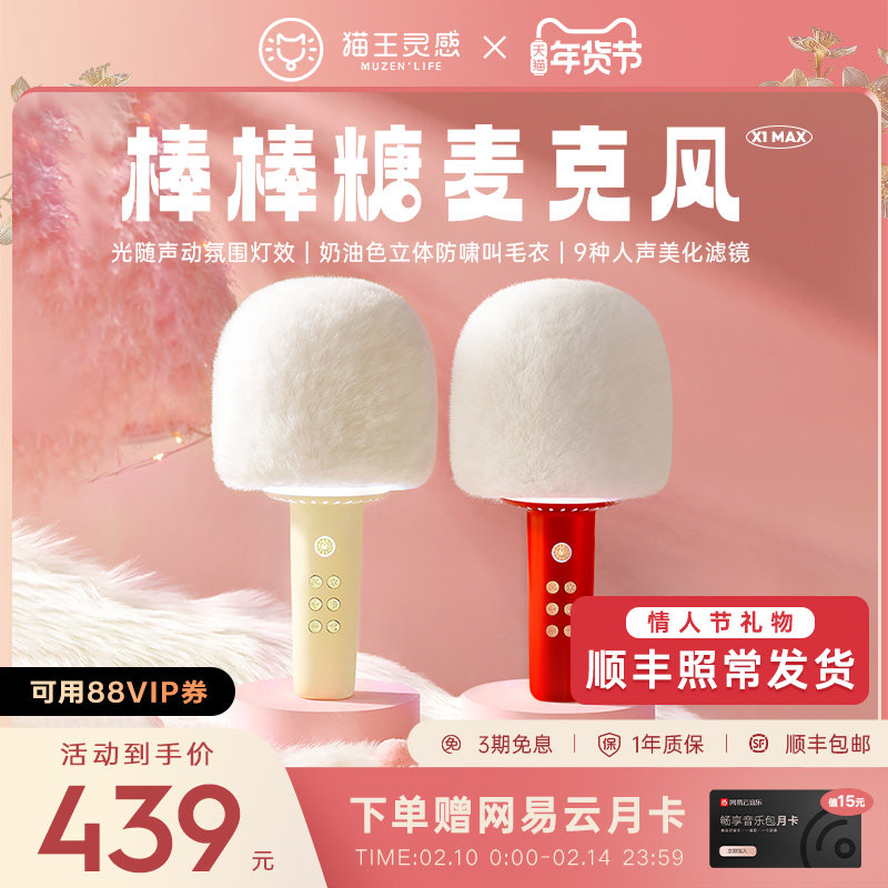 猫王音响麦克风话筒音响一体儿童无线家用双麦合唱 情人节礼物