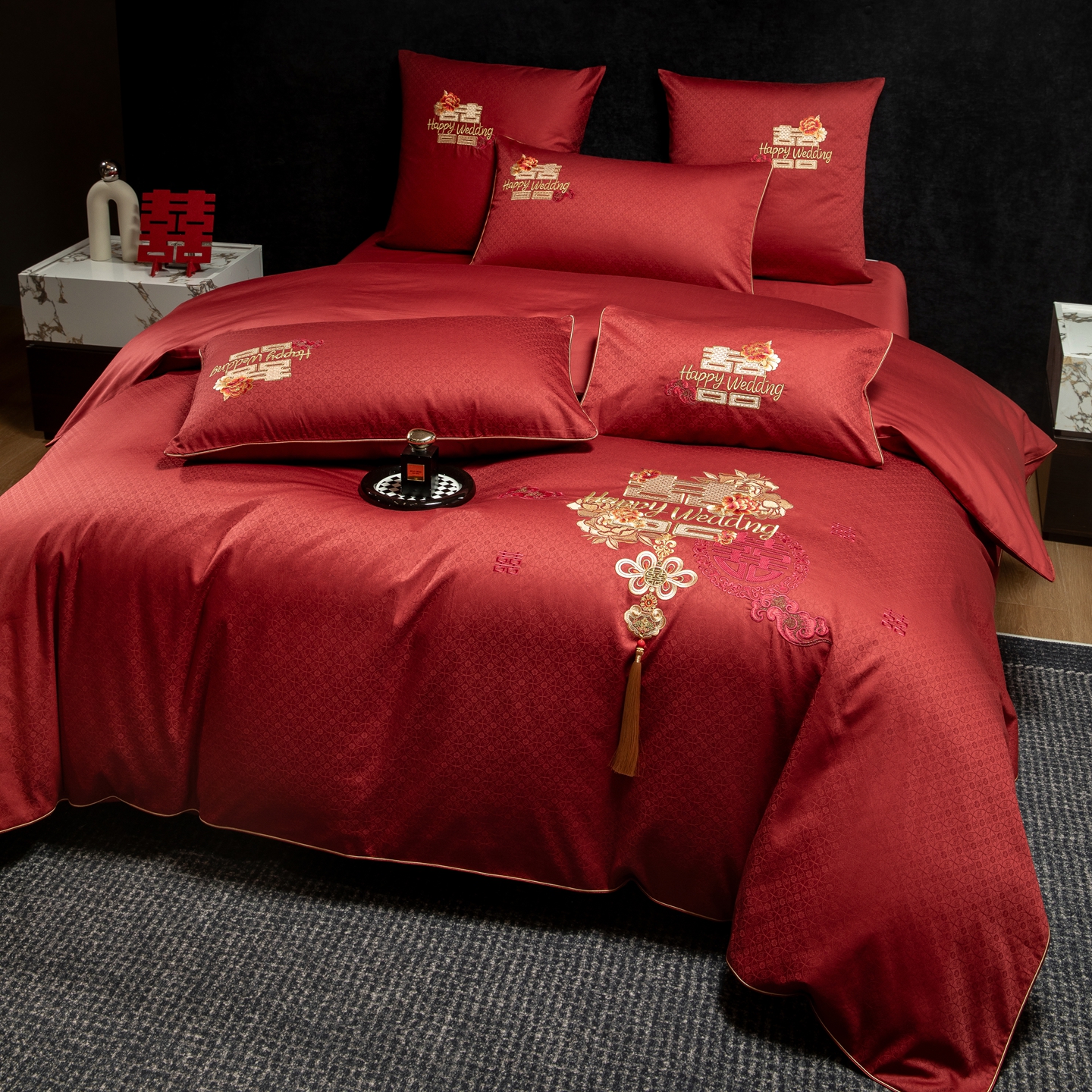 复古新国风送新人结婚全棉四件套