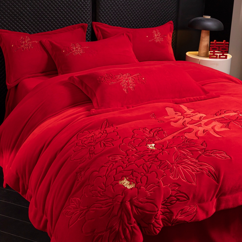 小红书推荐囍嫁牛奶绒结婚四件套