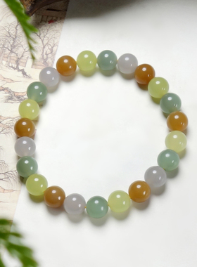 天然新疆和田玉多宝手串卡8mm精品单圈多宝玉石手链男女款玉手串