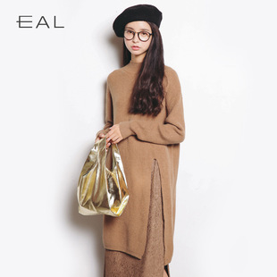 秋冬新款半高领套头针织衫韩版宽松显瘦中长款毛衣女加厚黑色