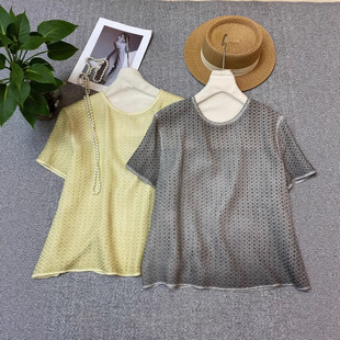 气质百搭上衣短袖 真丝冠乐皱炒色T恤2025夏款 女 篙端时尚 南油