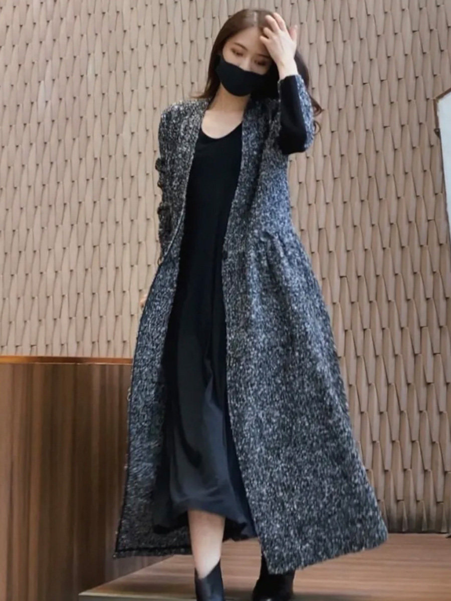 唐朱迪双面羊绒呢子大衣女中长款2023年新款秋冬高端赫本风黑色毛