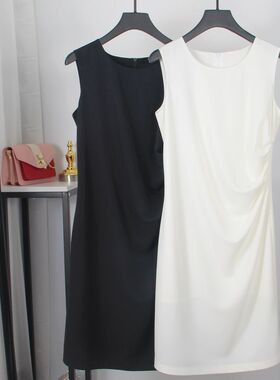 高级感小黑裙2025春夏圆领小个子白色连衣裙无袖显瘦气质生日礼服