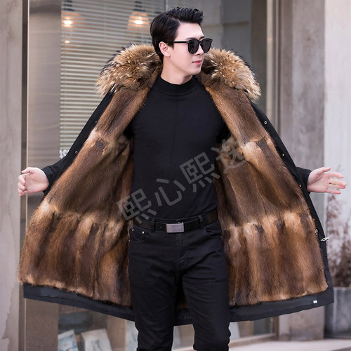 水貂毛加厚皮草男士派克服青根貂皮毛一体过膝大衣可拆卸外套尼克