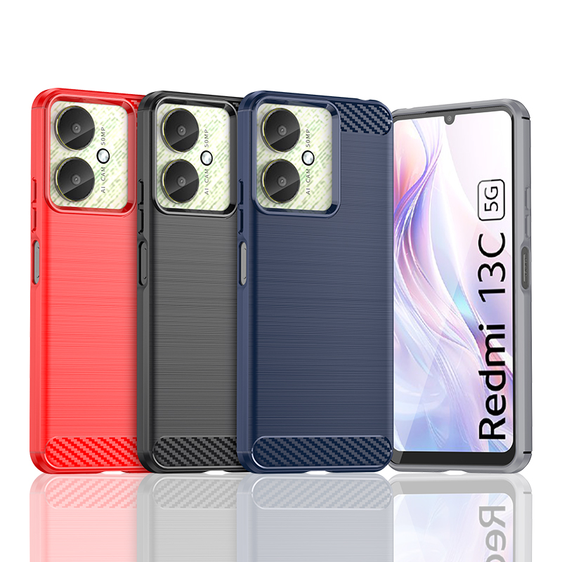 适用POCO M6手机壳POCO C65简约拉丝碳纤维纹防滑防指纹全包边防摔保护套软壳