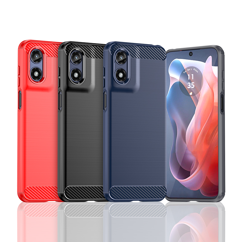 适用Moto G Play 4G 2024手机壳简约拉丝碳纤维纹防滑防指纹全包边防摔保护套软壳