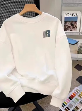 奥特莱斯秋冬季卫衣薄款加绒加厚男士宽松休闲百搭上衣服情侣圆领