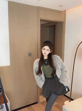 泡菜订制灰色羔羔毛外套女2025冬季新款韩版宽松加厚保暖毛毛外套