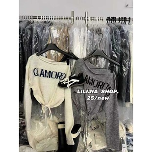 毛衣 宽松字母钩花下摆抽绳子显瘦斜肩套头针织衫 五折福利 韩版