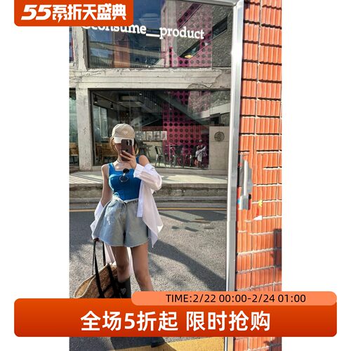 五折福利。         新款小众设计感百搭显瘦牛仔短裤女休闲a字裤