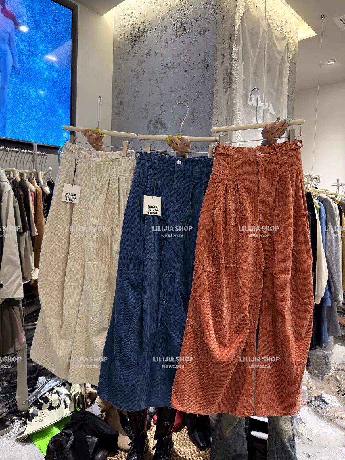 LiLijia正品秋季新款韩版时尚百搭显瘦高腰灯芯绒阔腿休闲裤潮ins